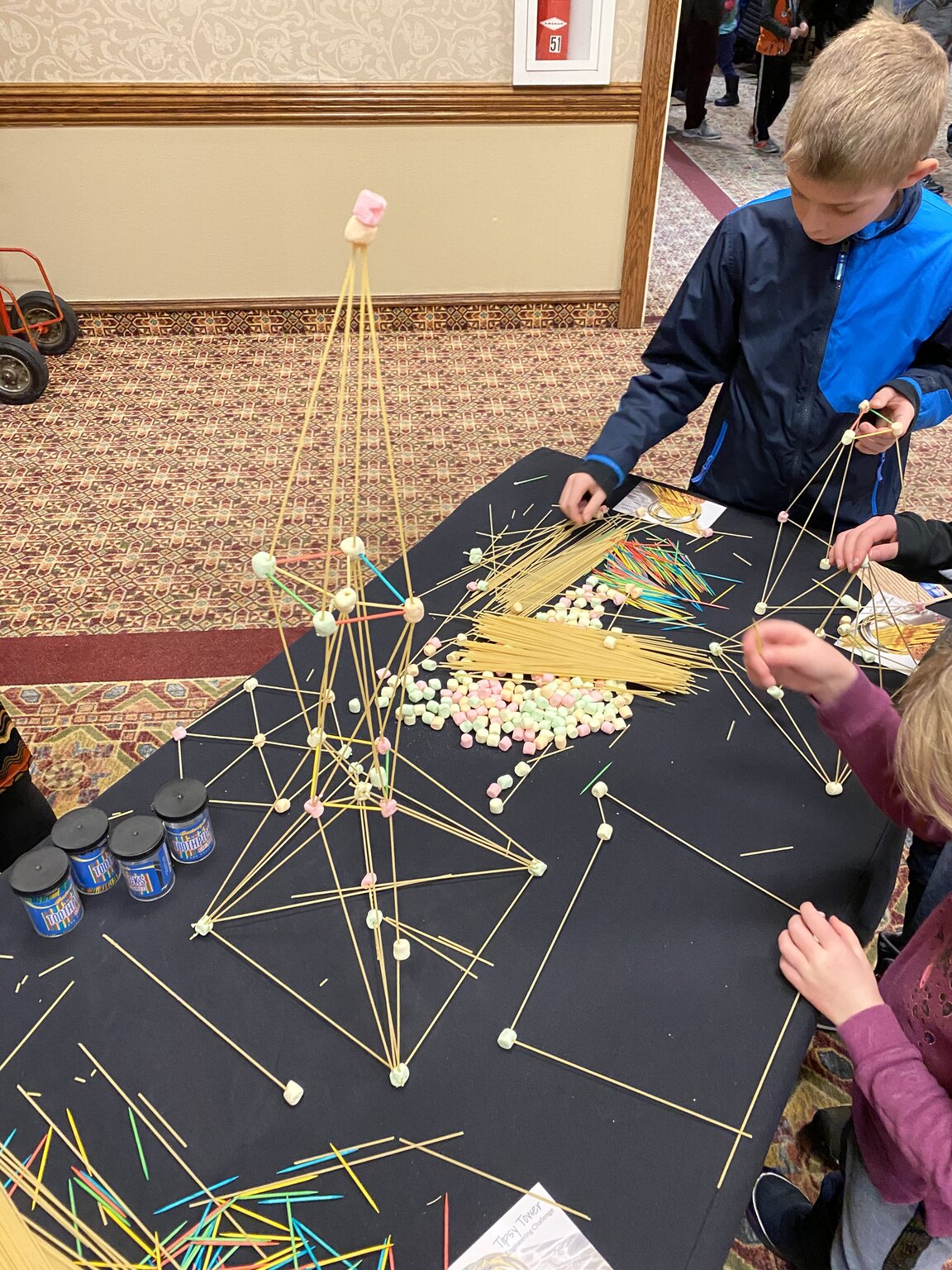 spaghetti tower building at STEAM Makerfest 2020